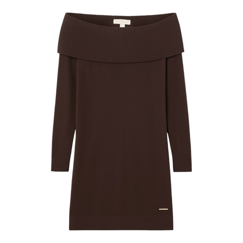 Michael Kors Off-Shoulder Sweater Dress Brown Size Large
